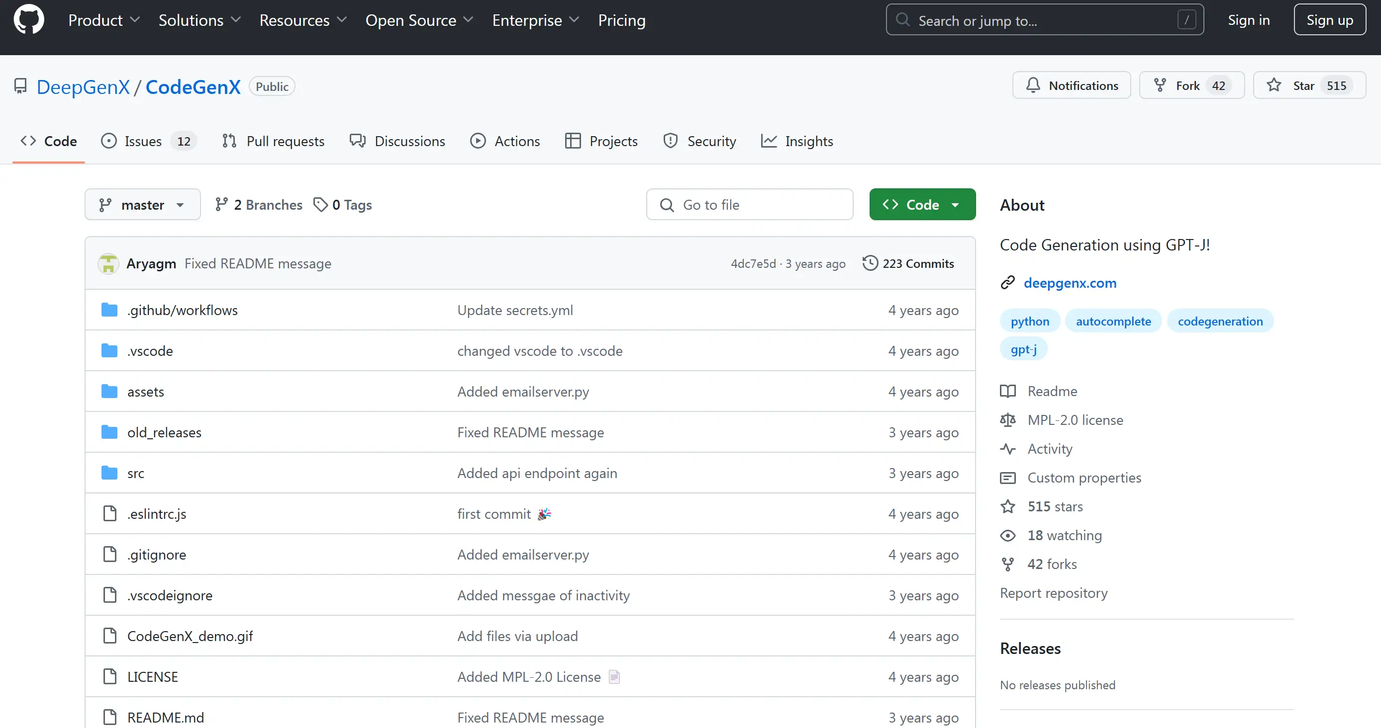 CodeGen-X's interface on GitHub