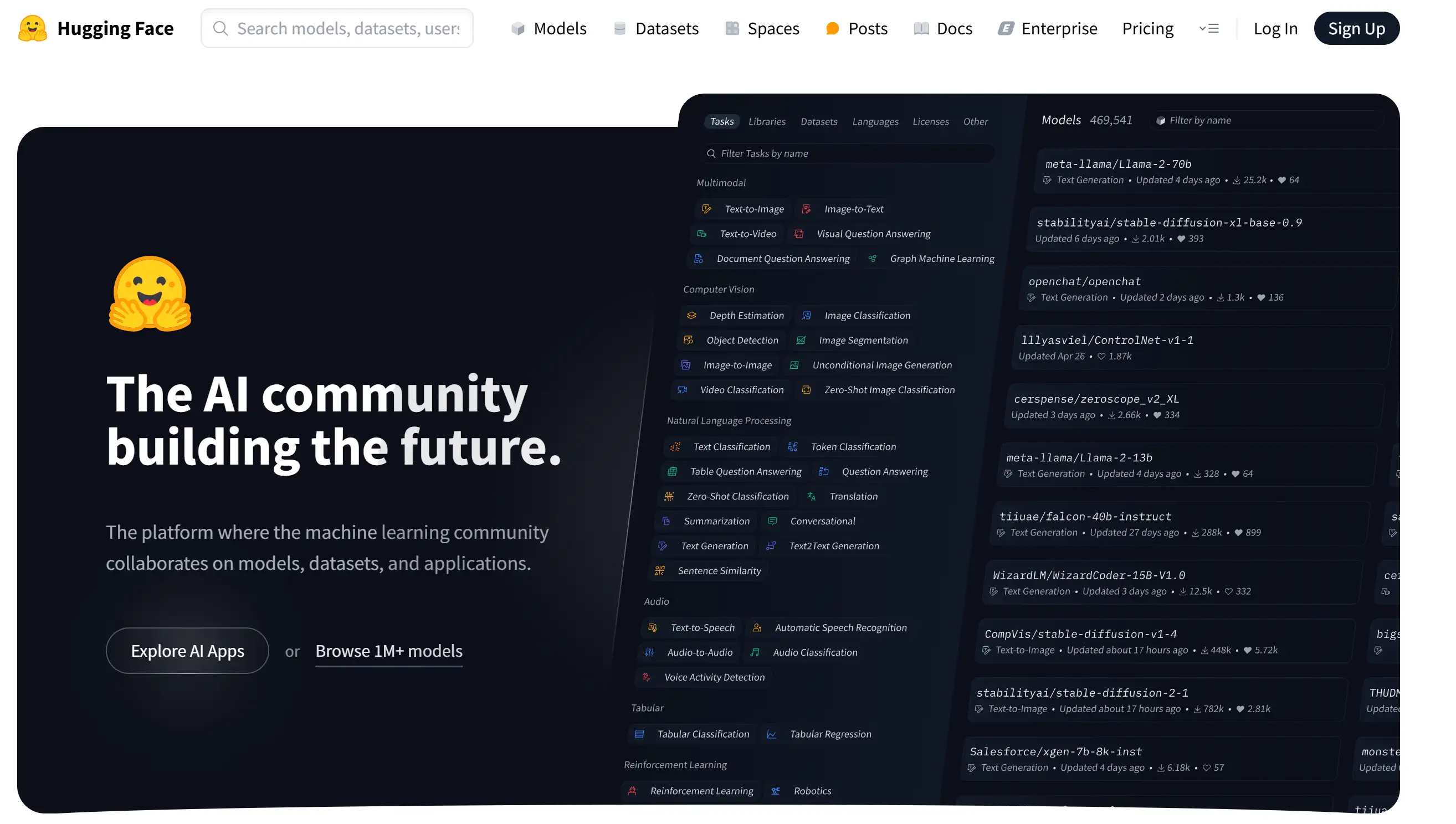 Hugging Face's homepage