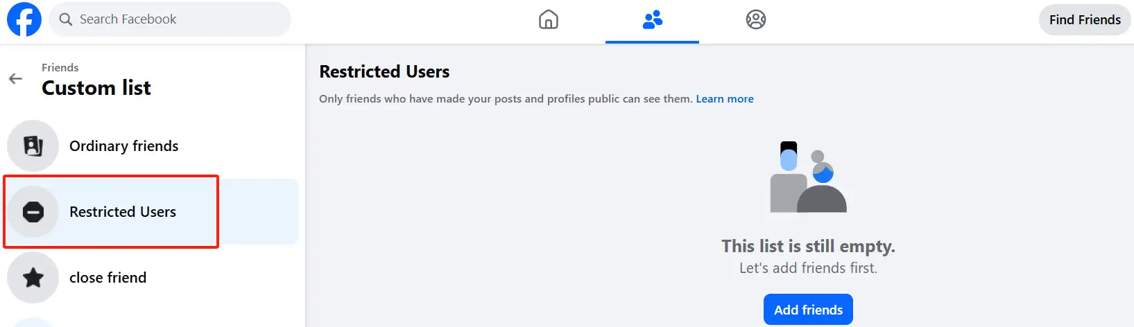 users can add a friend to the restricted list