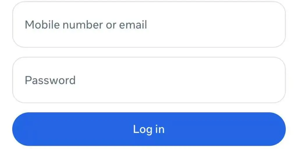 page of log in