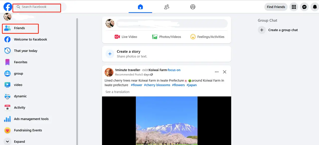 user's personal homepage on facebook