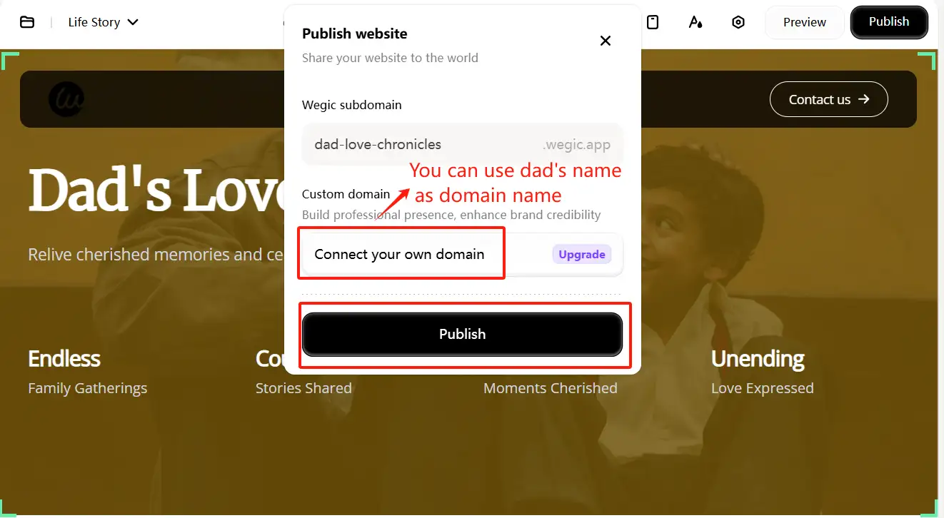 publish and share the website