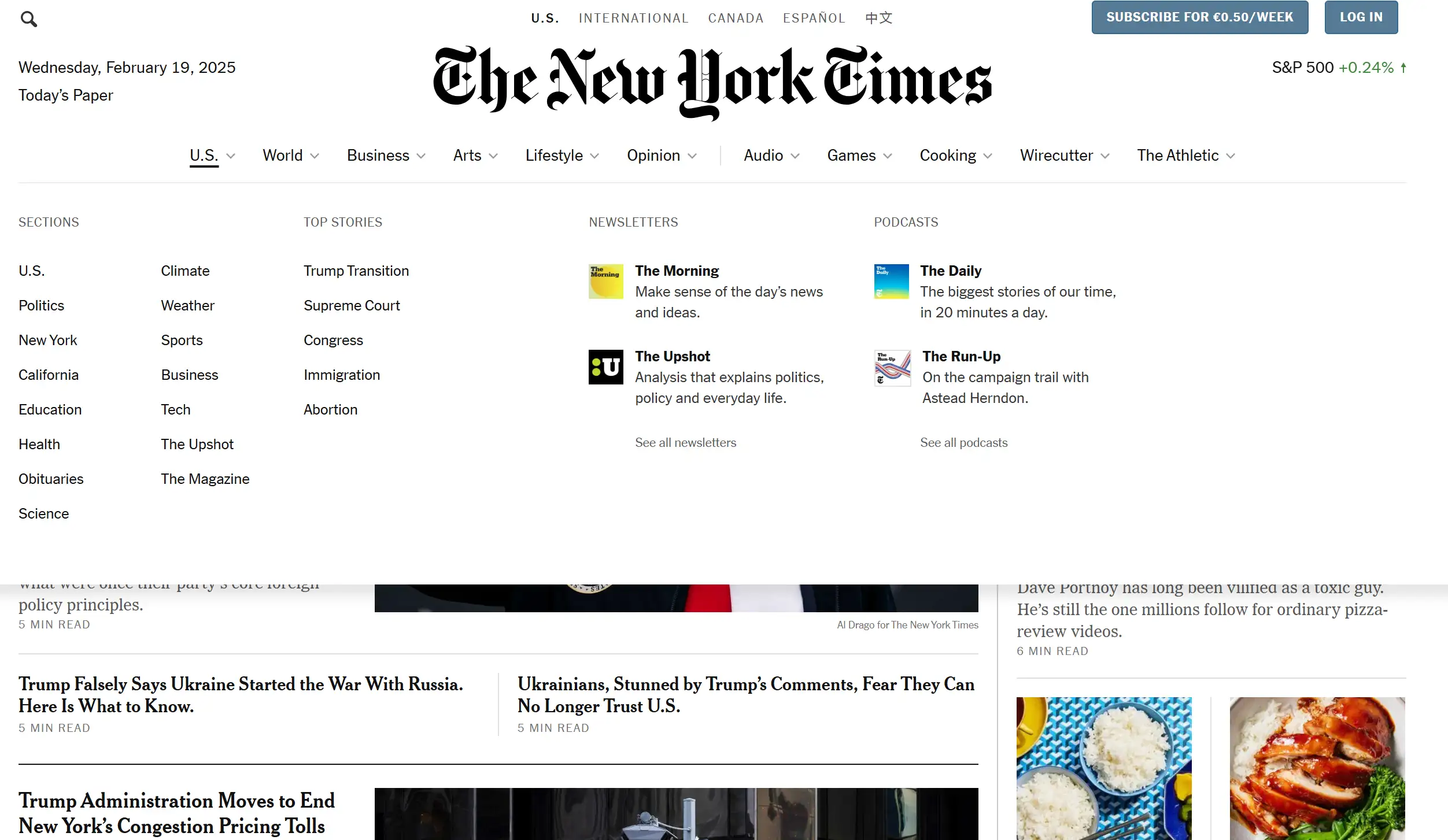 The New York Times homepage