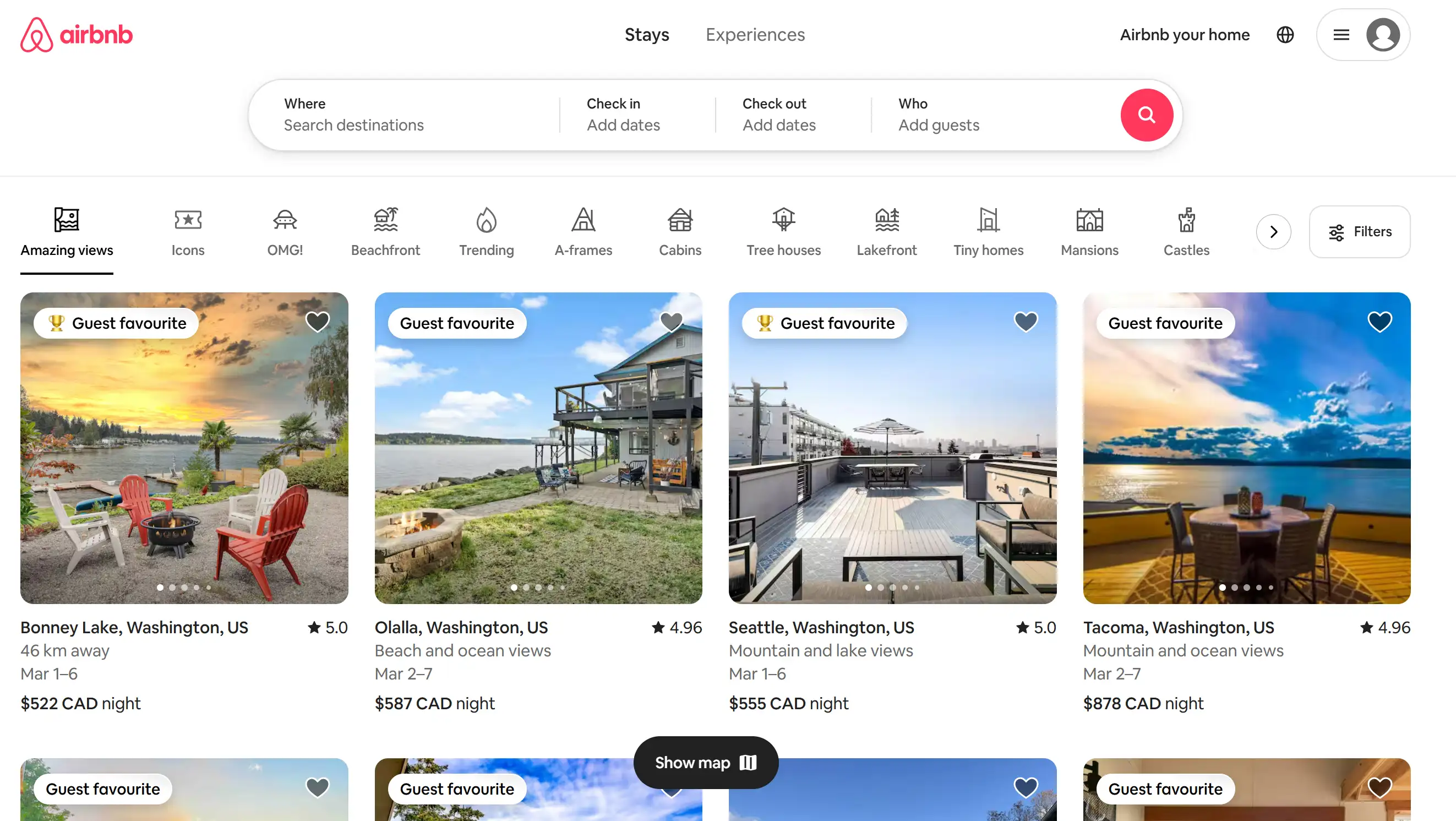 Airbnb's homepage