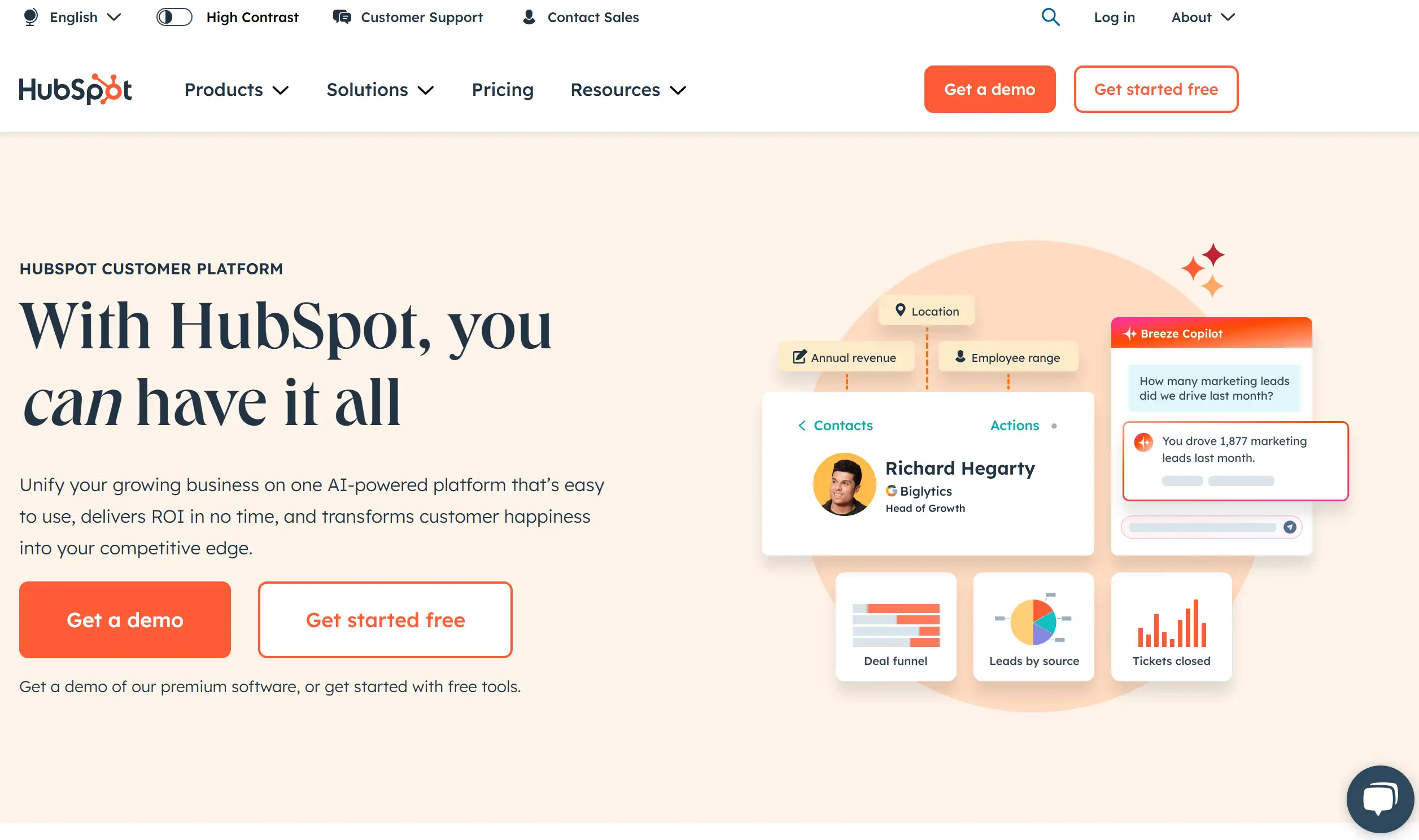 HubSpot's homepage