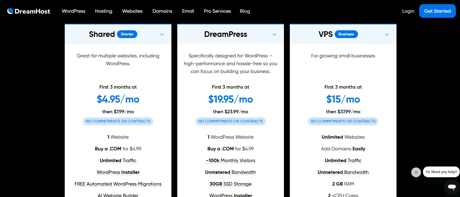 hosting services plans in dreamhost