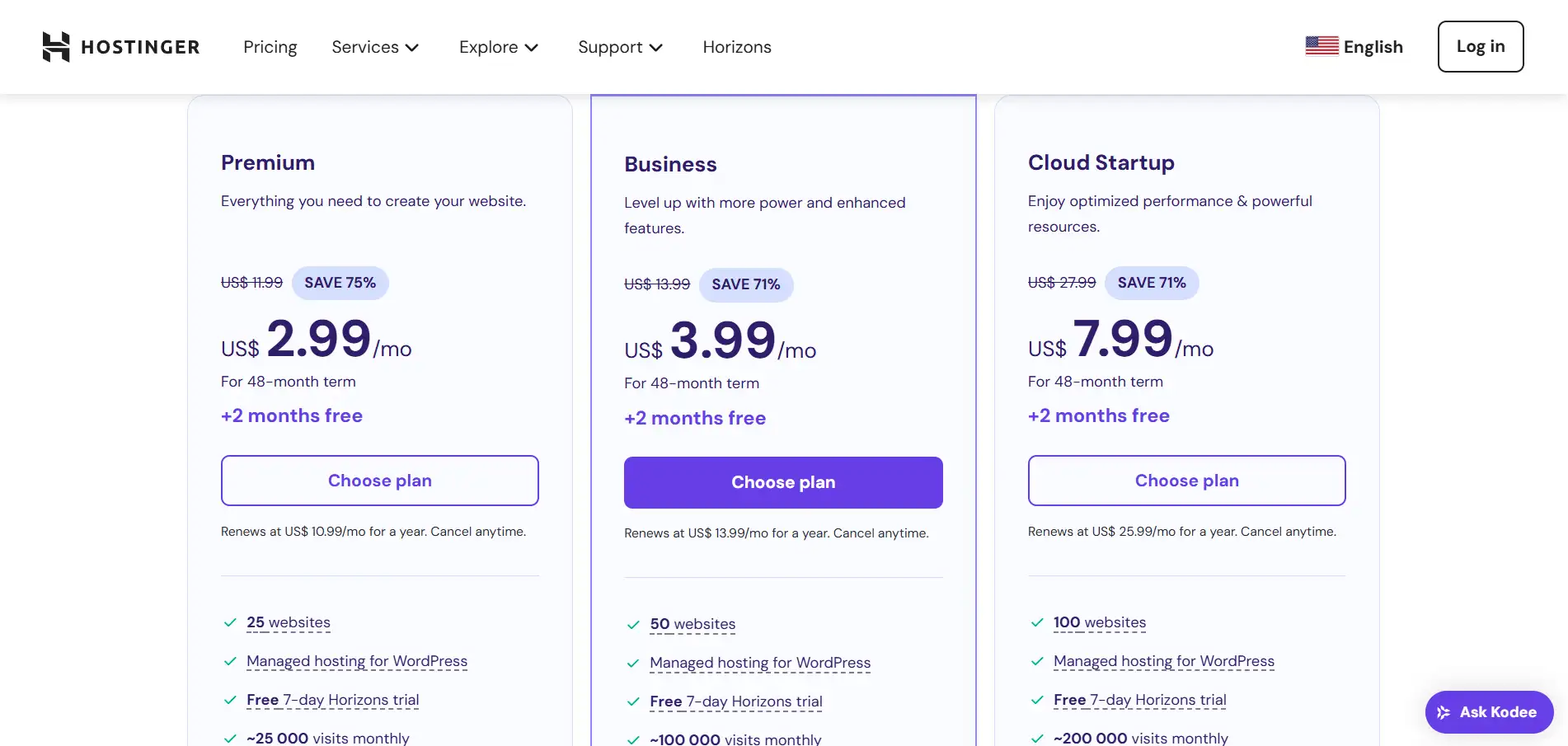 Pricing of Hostinger Pricing of Hostinger