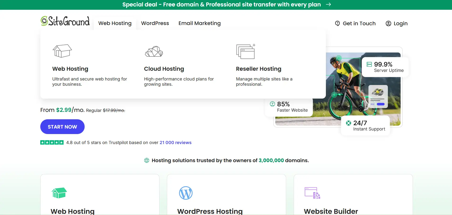 Homepage of SiteGround