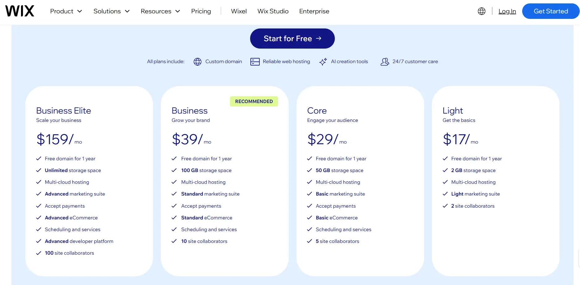 wix offers flexible plans