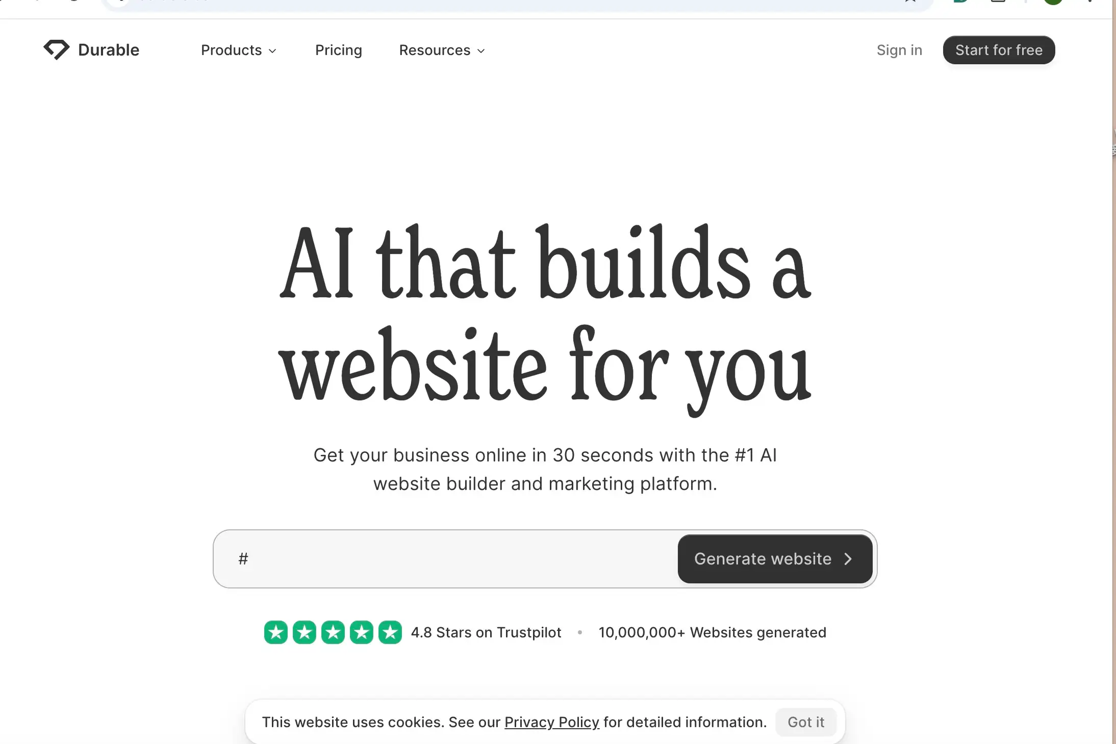 Durable AI Website Builder Durable AI Website Builder