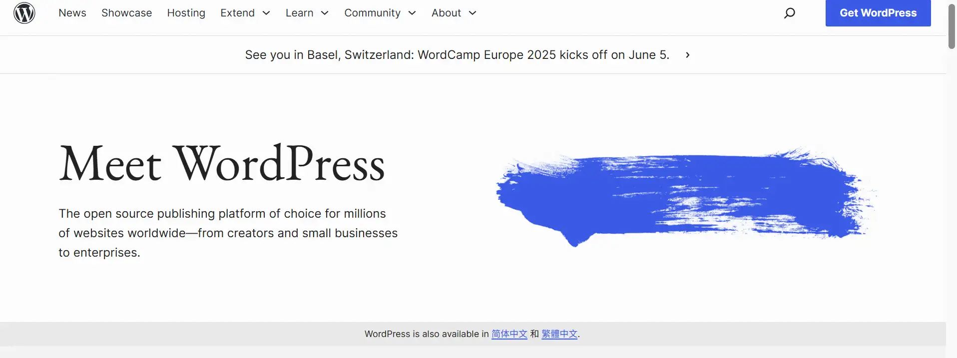 WordPress homepage