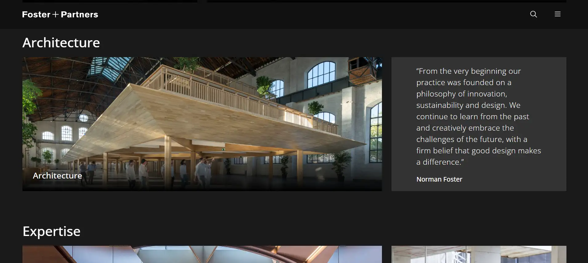 Homepage of Foster + Partners
