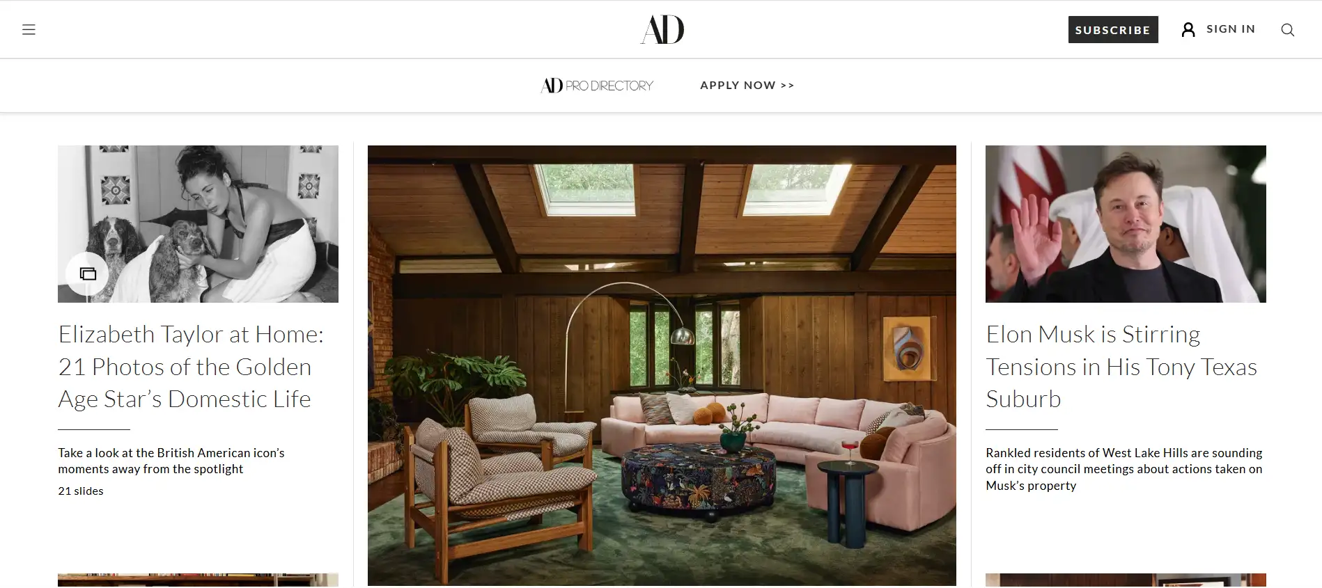 Homepage of Architectural Digest