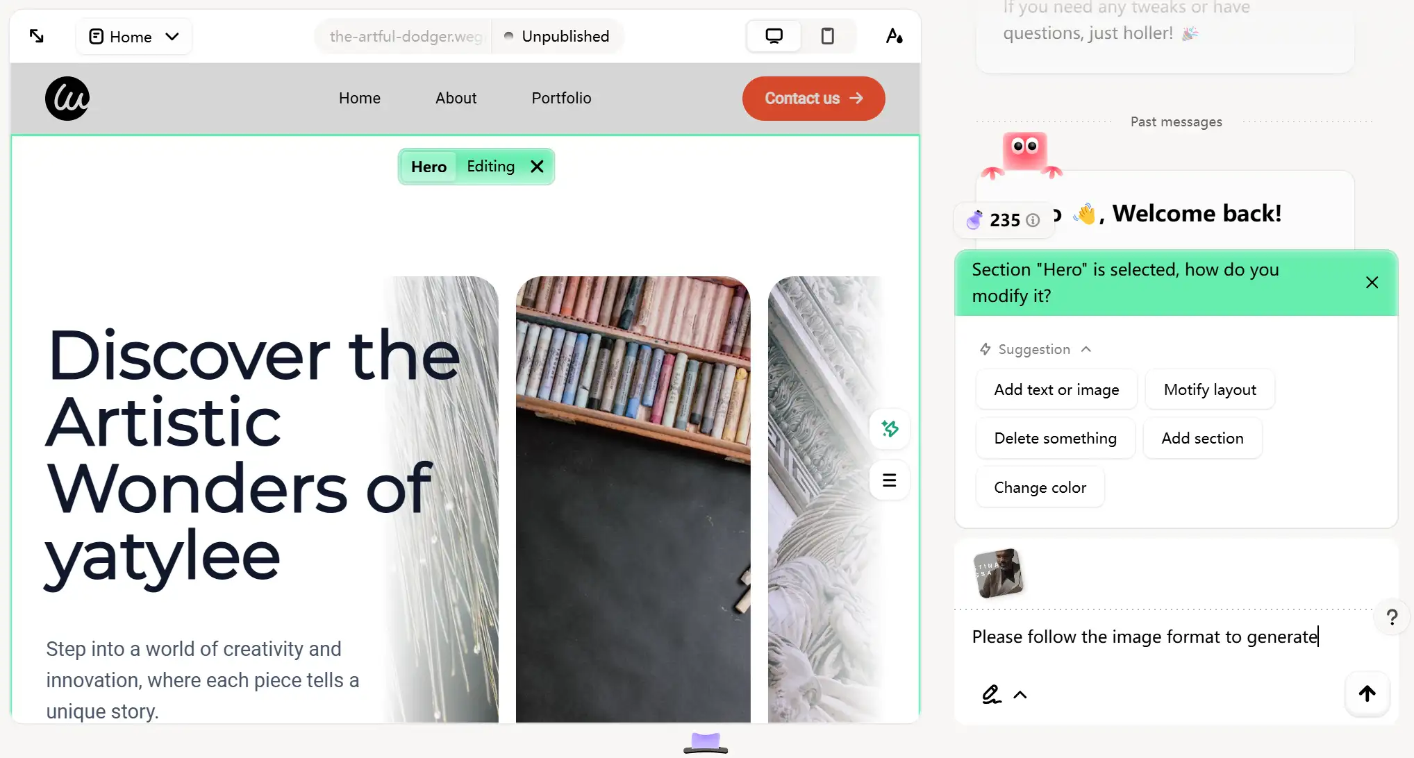 Select any sections for personalization