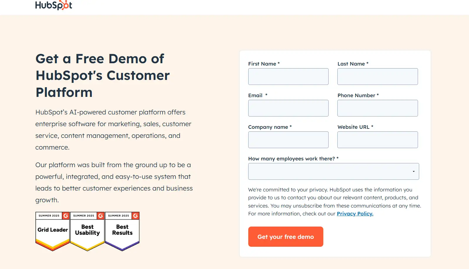 HubSpot's homepage HubSpot's homepage