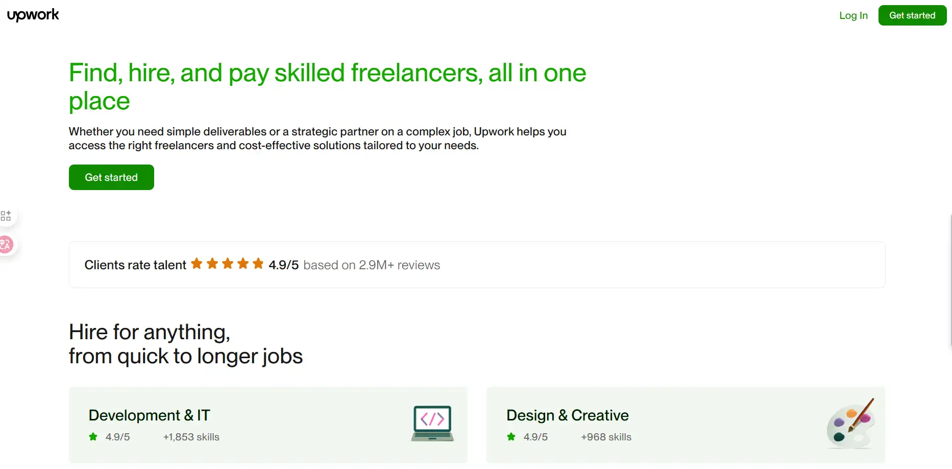 Upwork's homepage