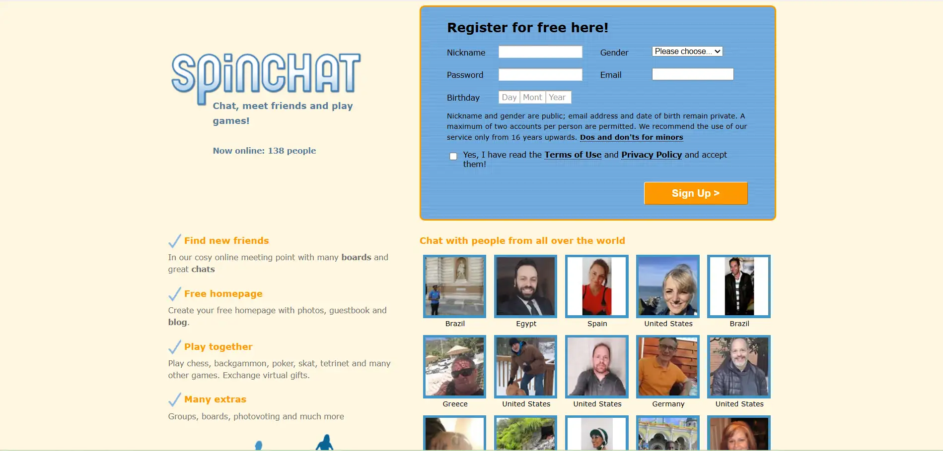 Homepage of SpinChat