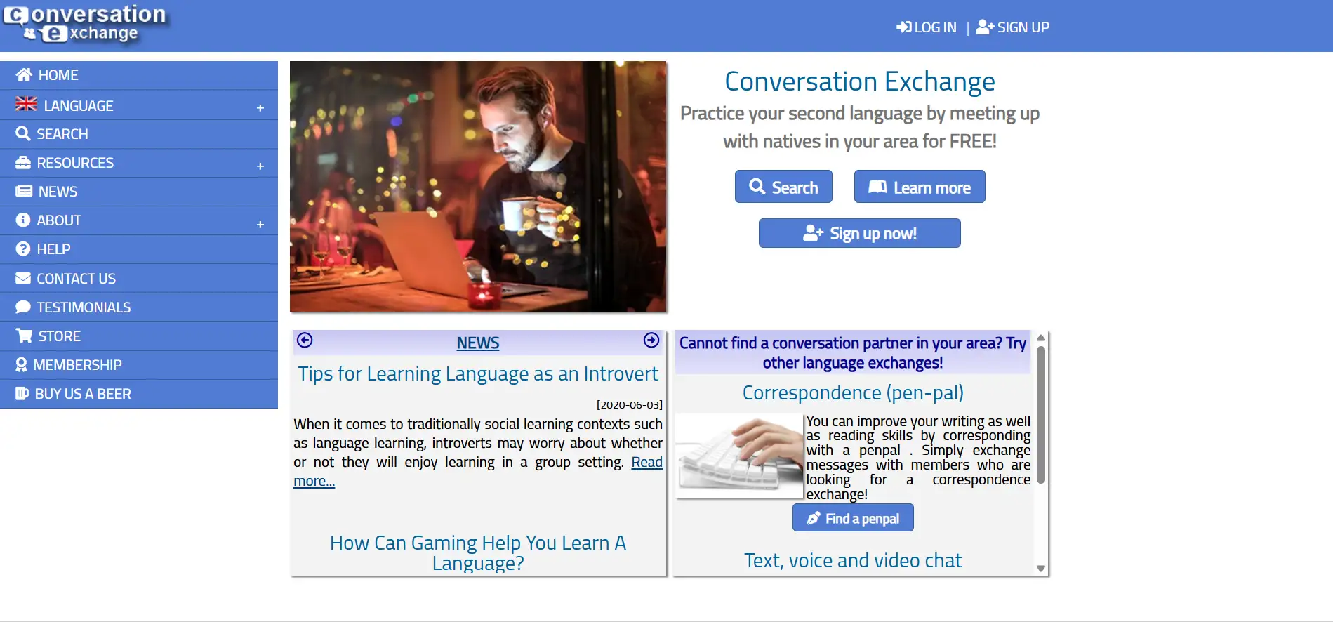 Homepage of ConversationExchange