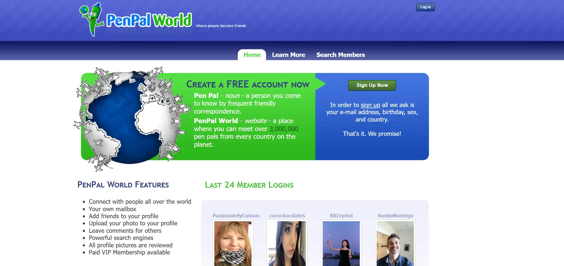 Homepage of PenPal World