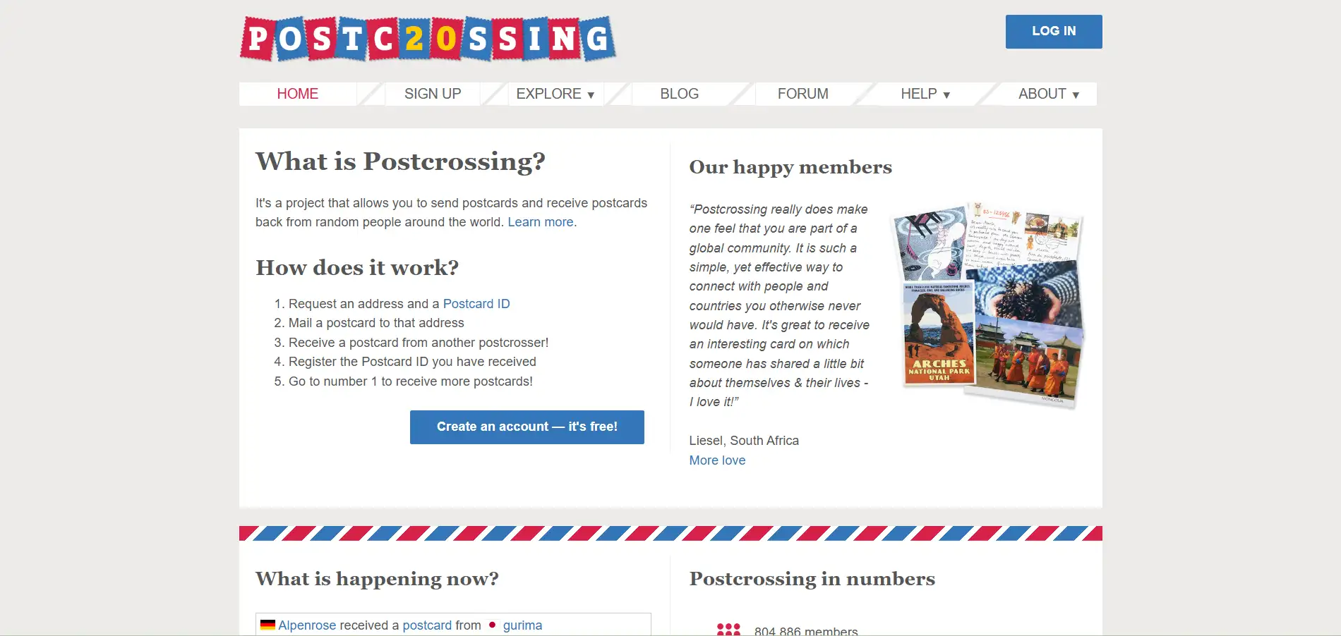 Homepage of Postcrossing