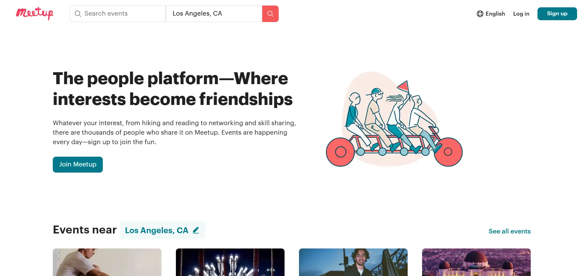 Homepage of Meetup