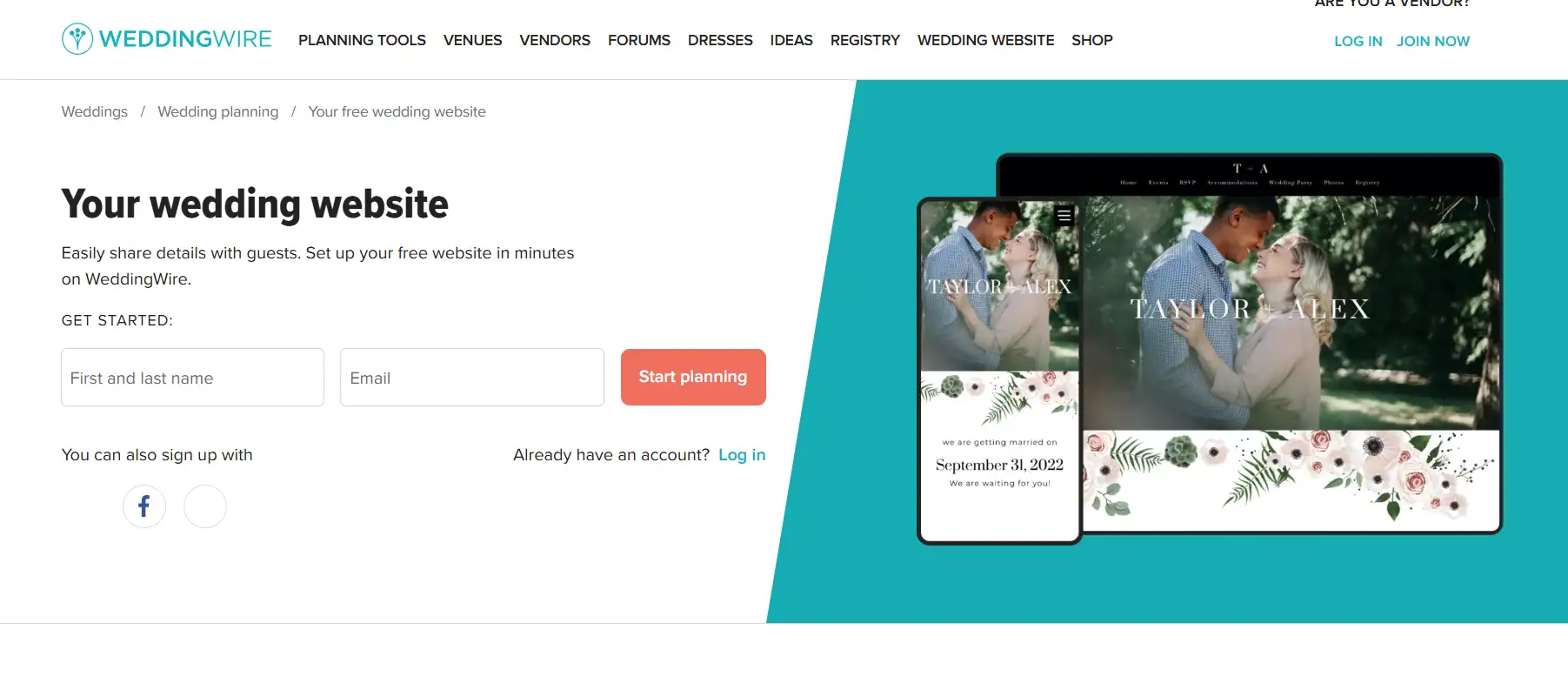WeddingWire homepage