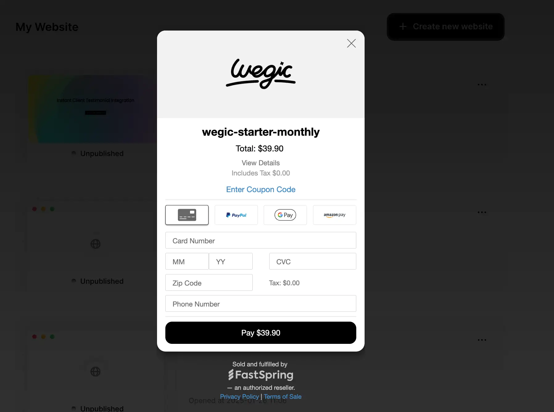 payments methods for wegic