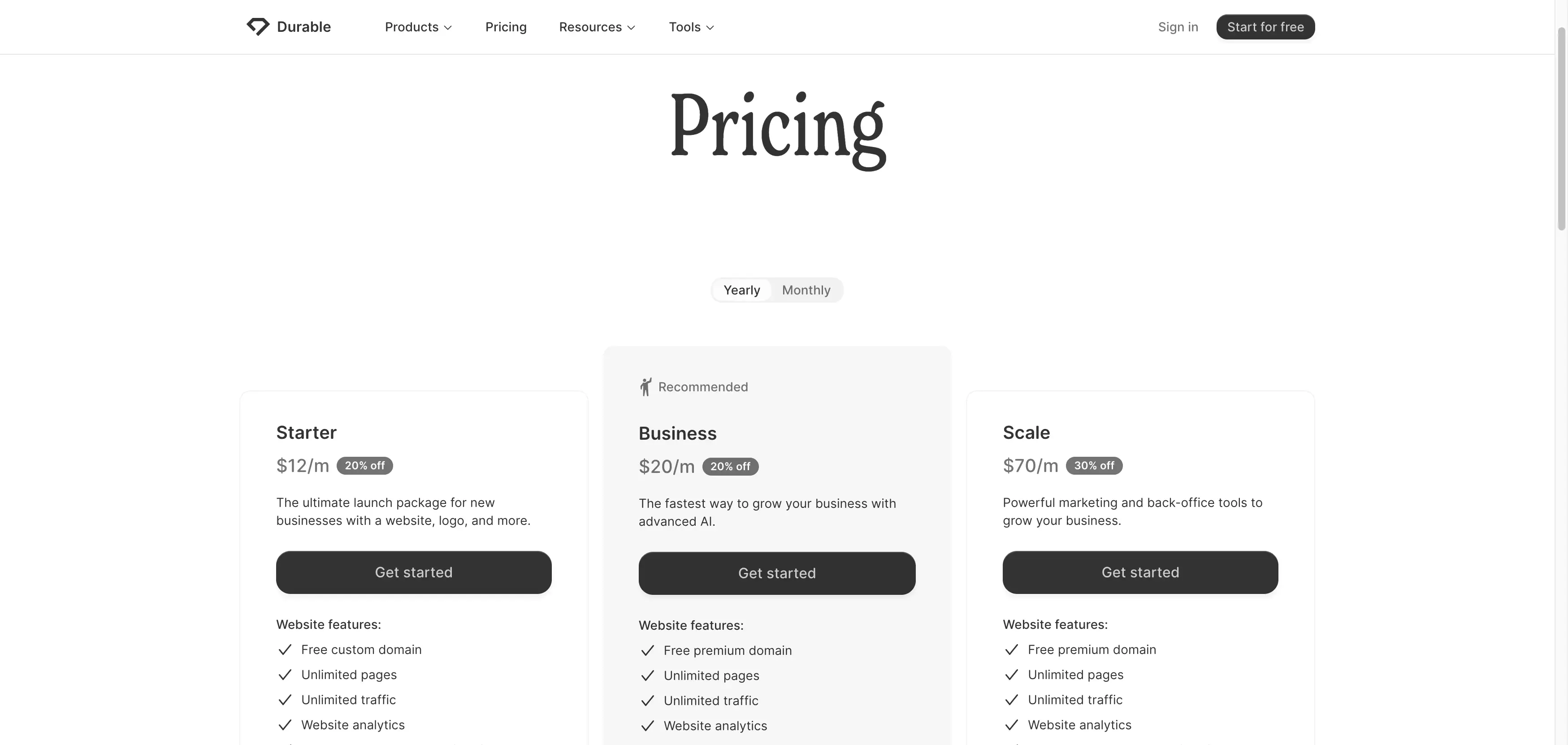 durable website builder pricing durable website builder pricing