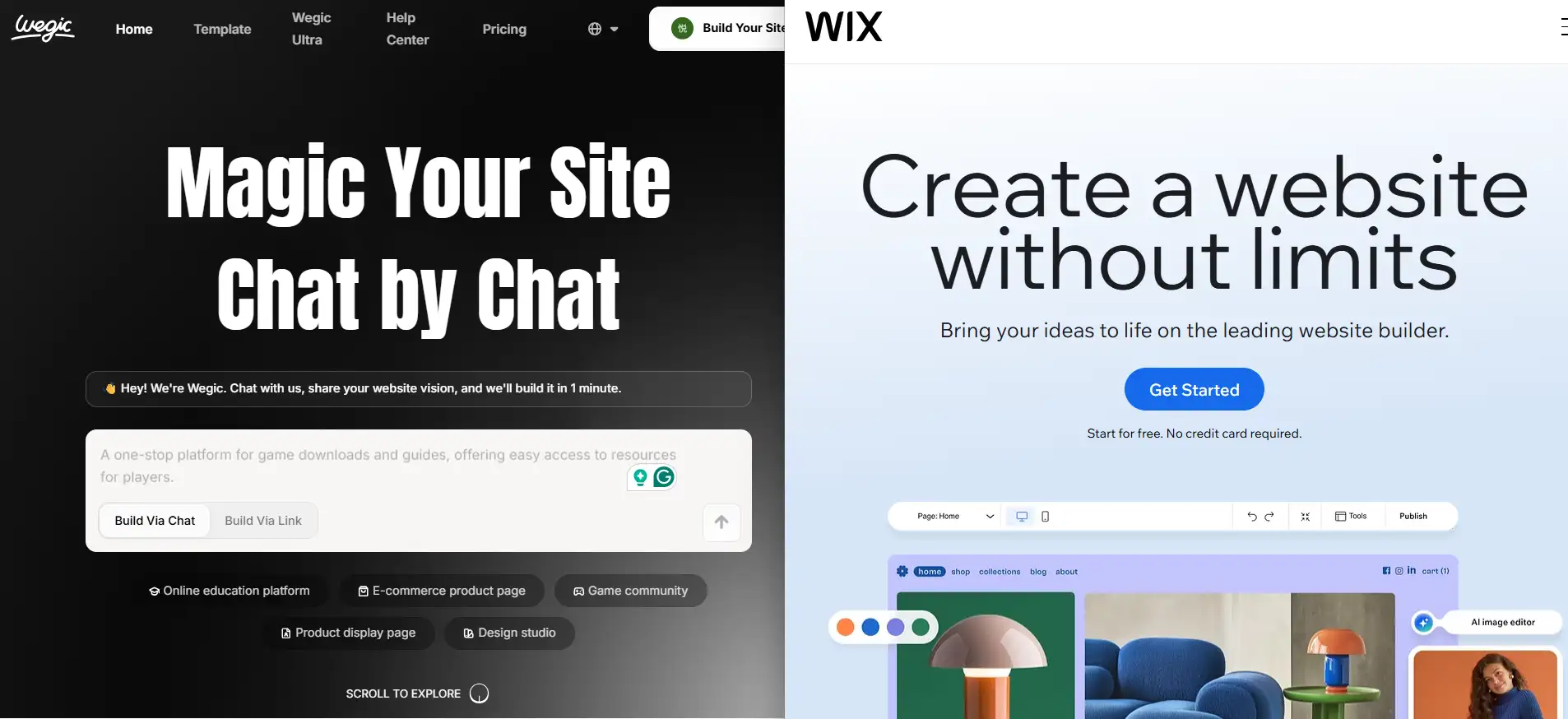 Wegic vs Wix Features Wegic vs Wix Features