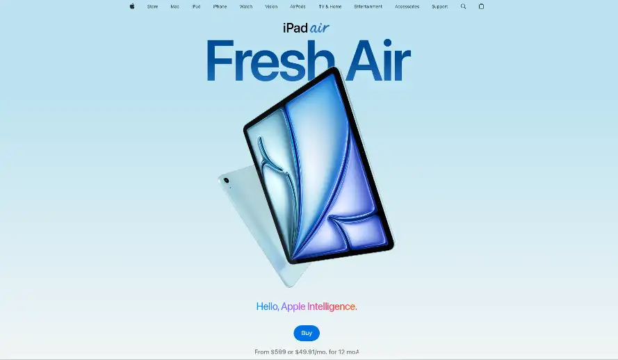 Apple's website featuring space to spotlight ipad