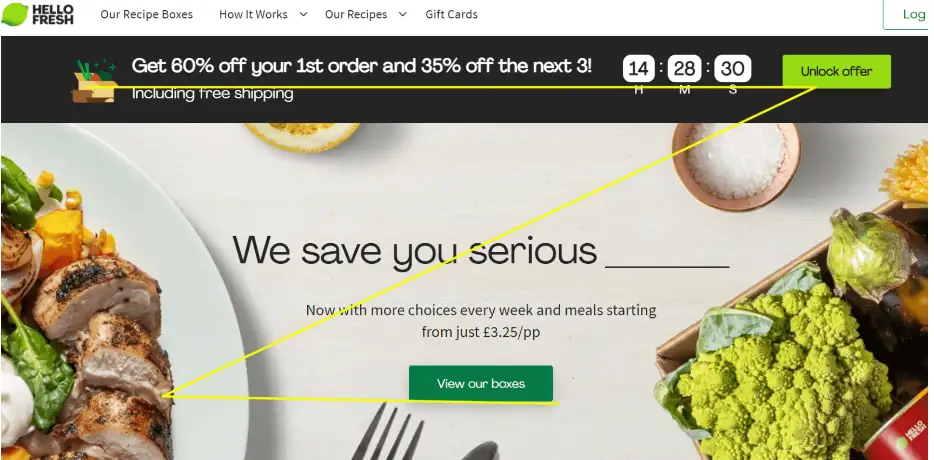 hellofresh website designed in z-pattern