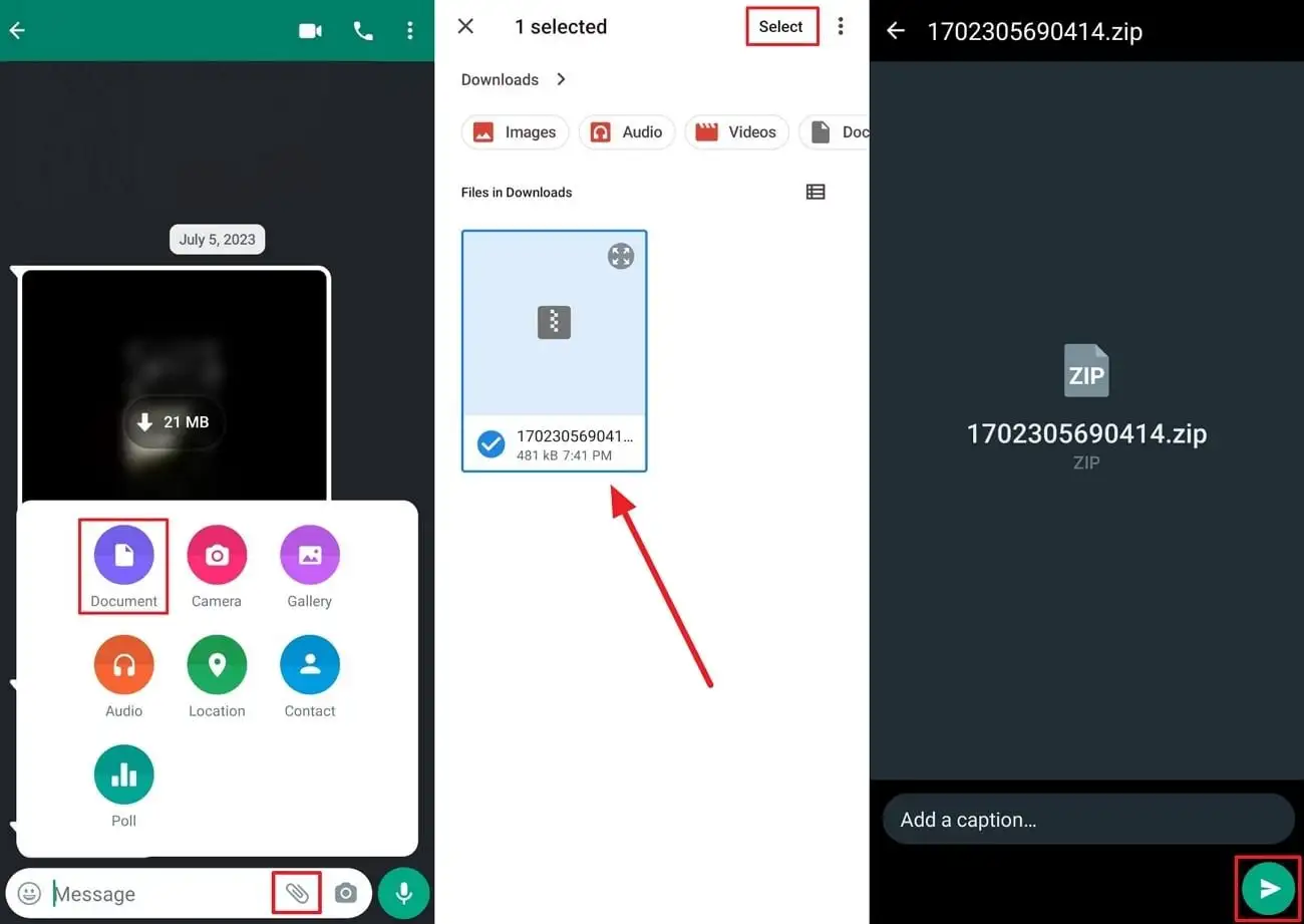 drag-and-drop file sharing on WhatsApp