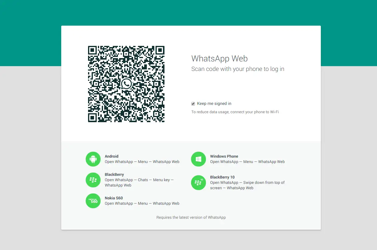 WhatsApp web homepage