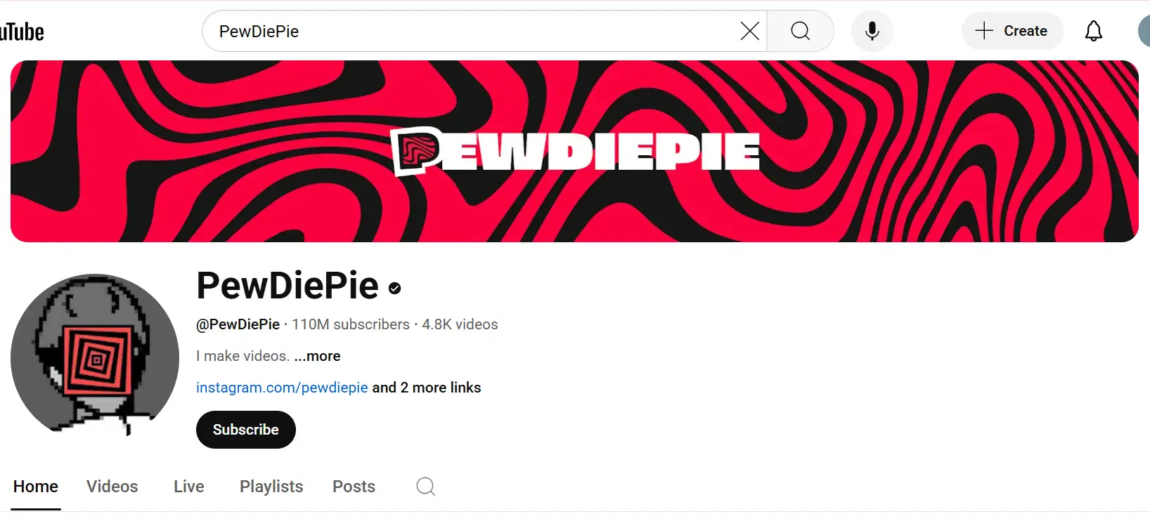 The YouTube banner image of PewDiePie