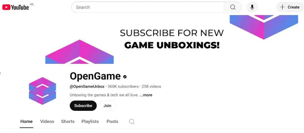 The YouTube banner image of OpenGame with the subscribe prompt