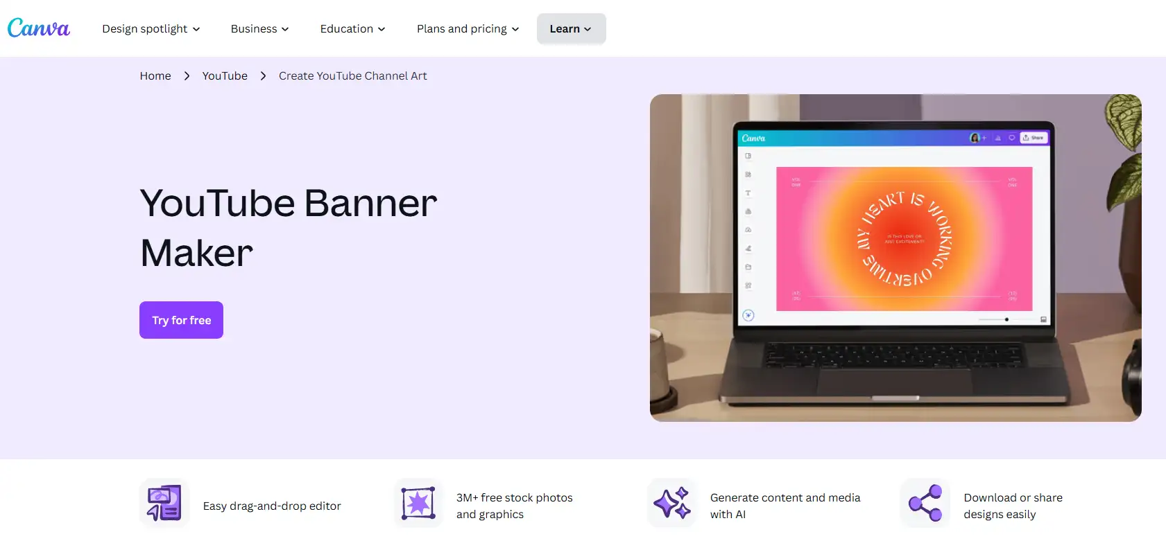 Canva's YouTube banner Maker interface