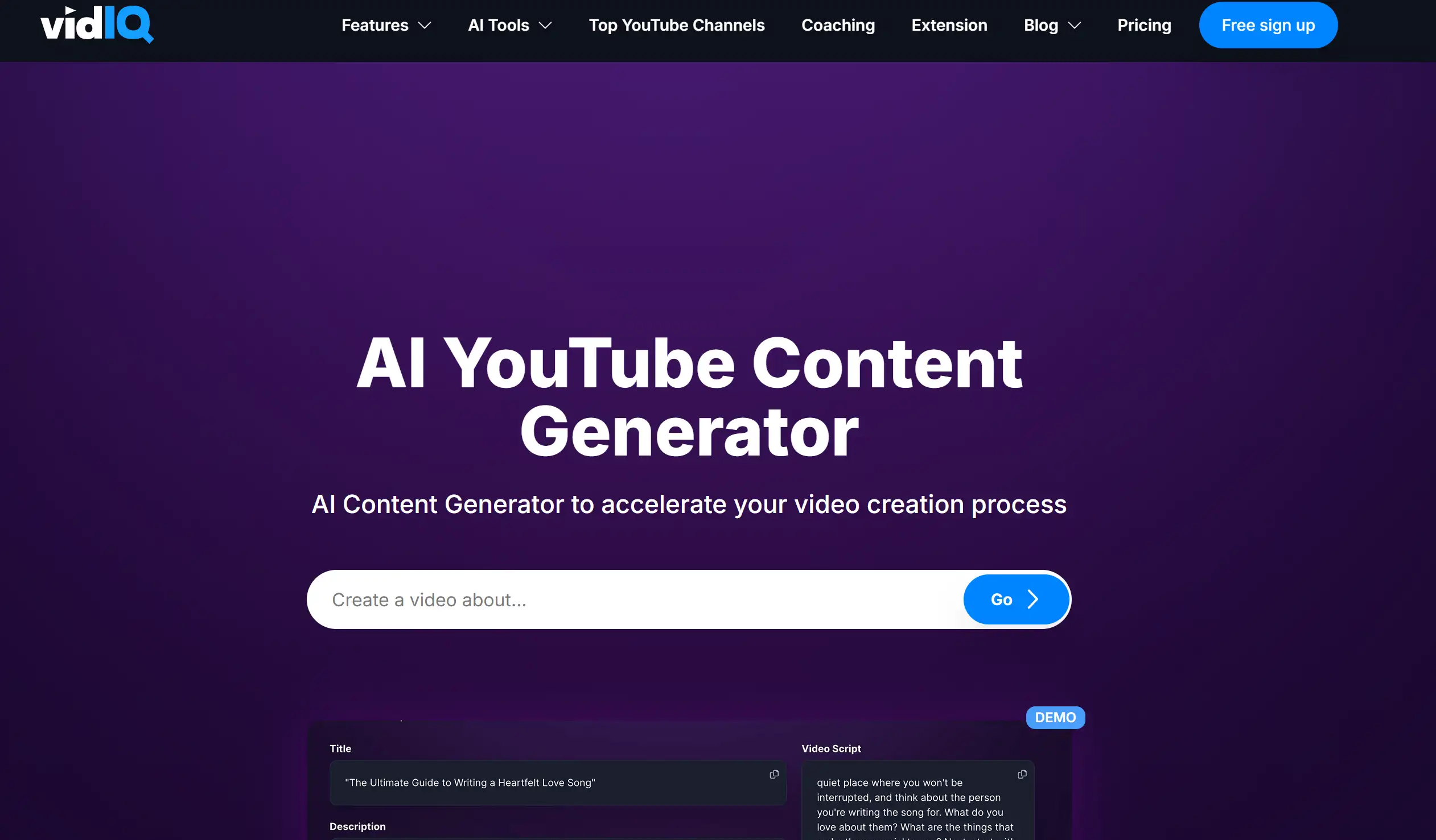 VidIQ's AI YouTube content generator