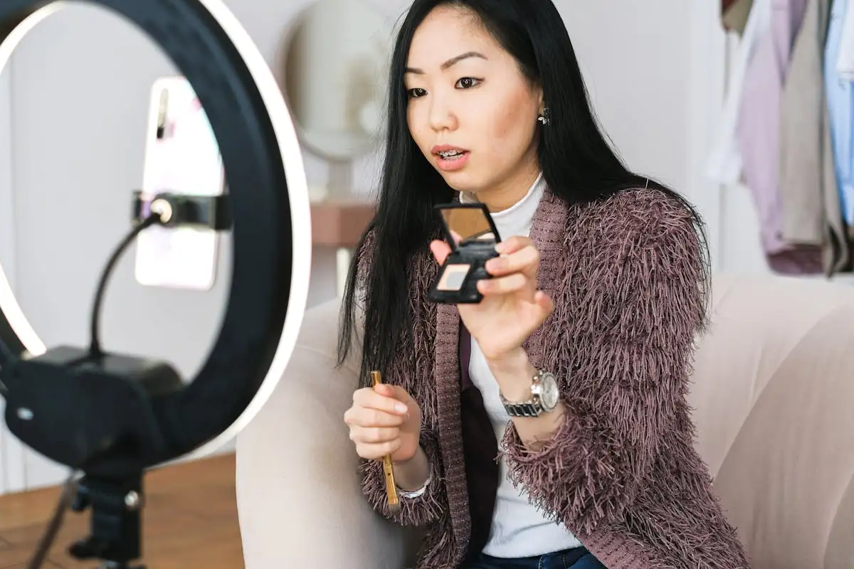 a beauty-majored youtuber filming a vlog
