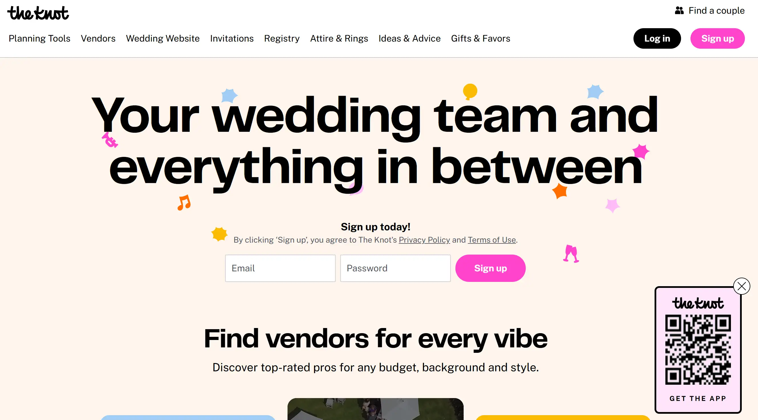 The Knot's wedding website homepage