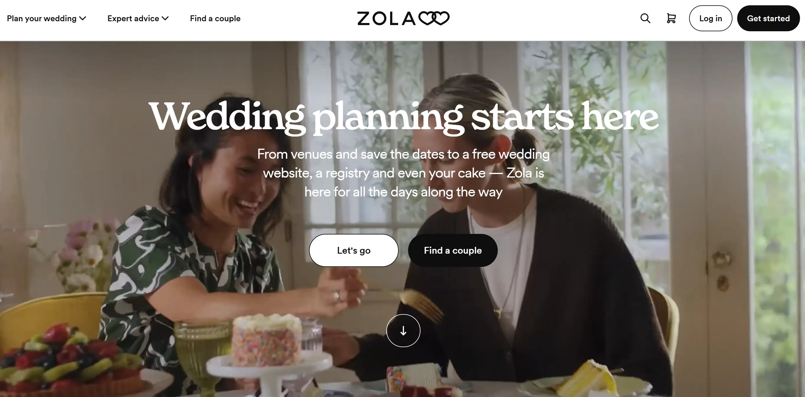 Zola's wedding website homepage