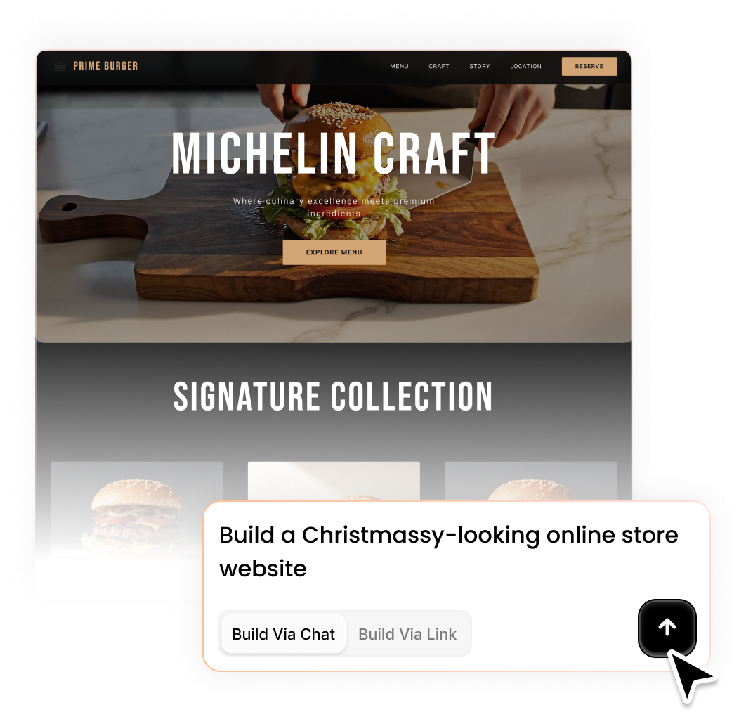 generate a burger shop website for Christmas via chat in Wegic AI