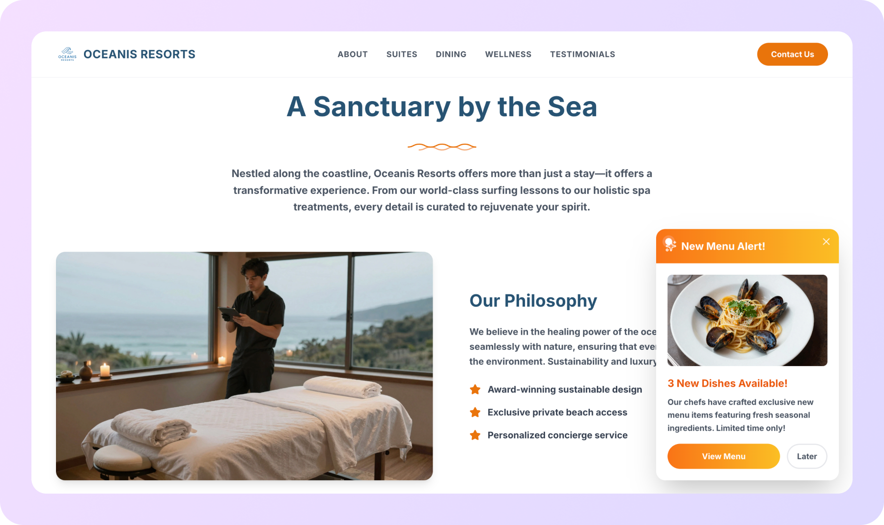 build a sanctuary website with side card notification in Wegic AI