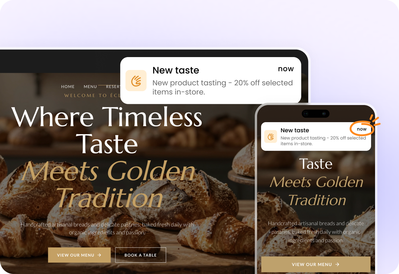 build a bakery website with web push notification for both web and mobile devices in Wegic AI