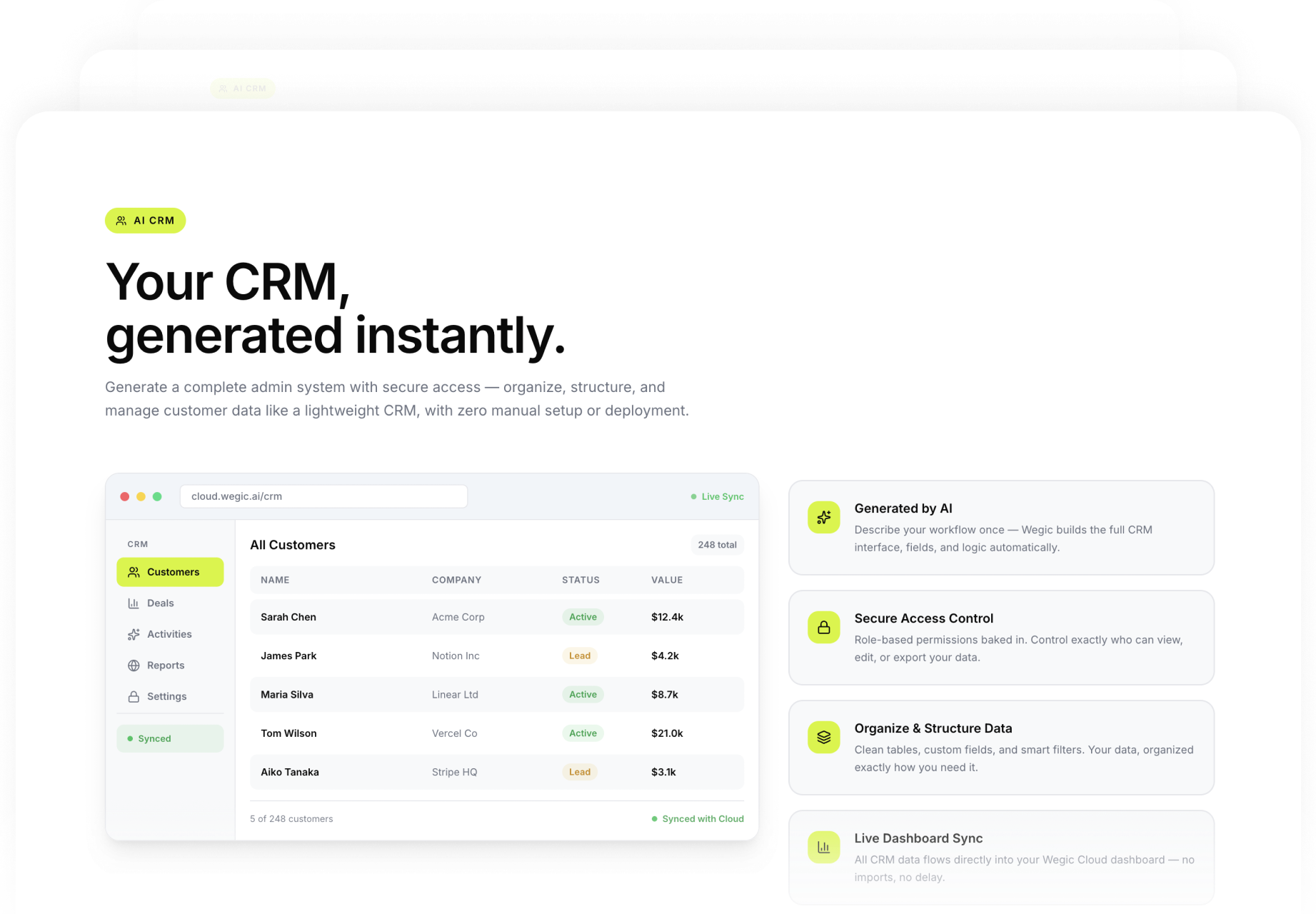 gestisci e analizza i dati raccolti nel pannello di controllo CRM di Wegic Cloud